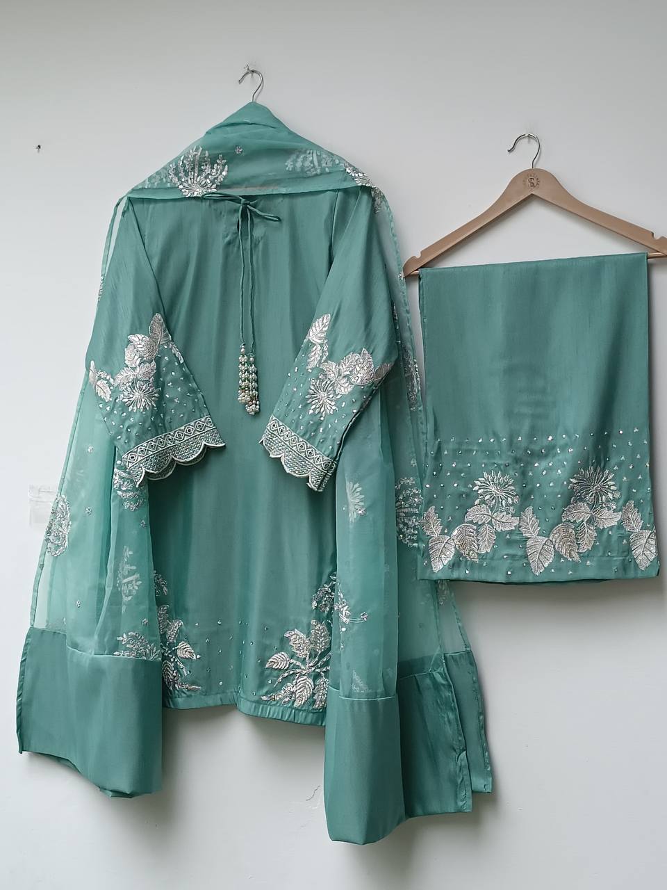 Elegant Crepe Sequin Embroidered Plazzo Set