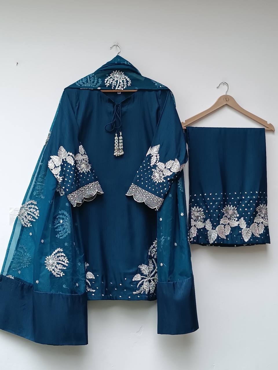Elegant Crepe Sequin Embroidered Plazzo Set