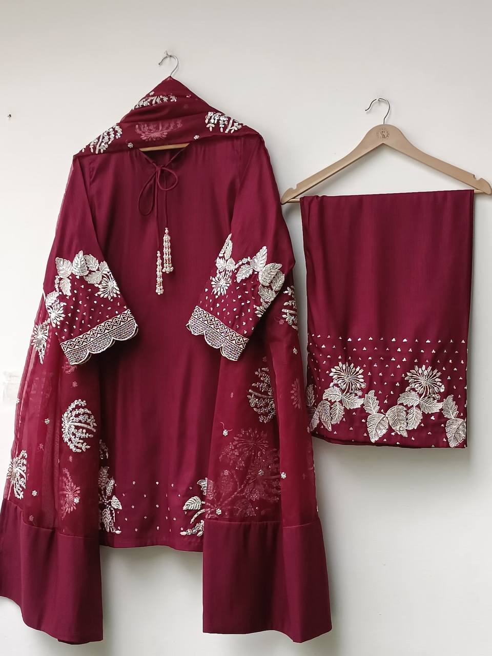 Elegant Crepe Sequin Embroidered Plazzo Set