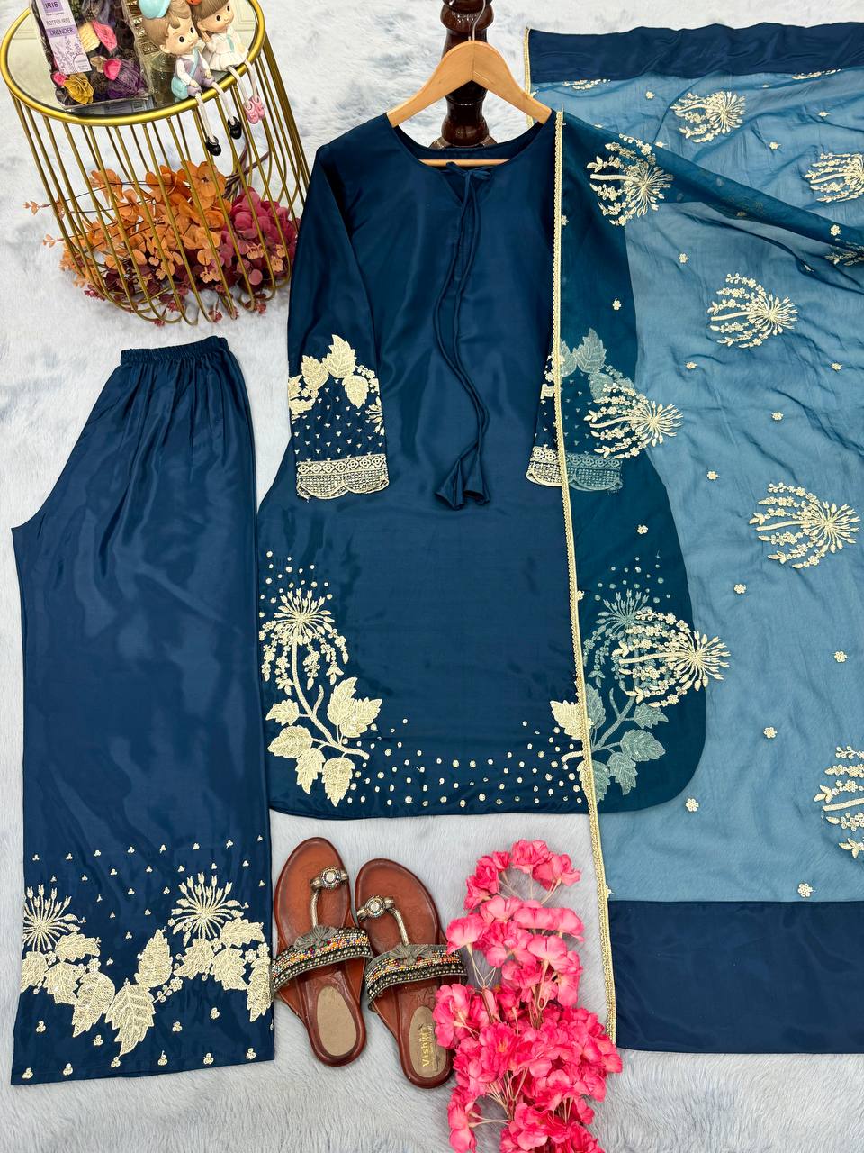 Elegant Crepe Sequin Embroidered Plazzo Set
