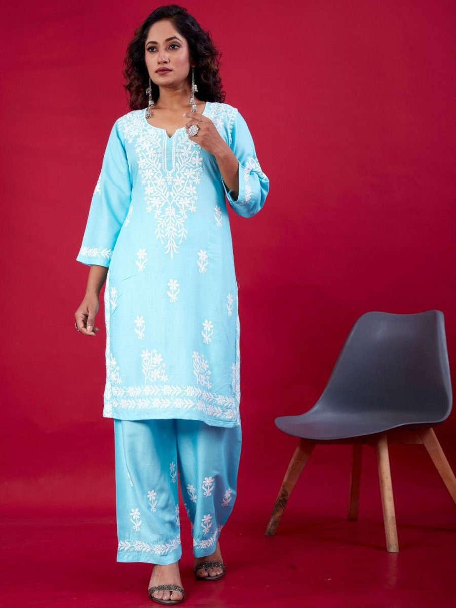 Lucknowi Chikankari Suit With Palazzos