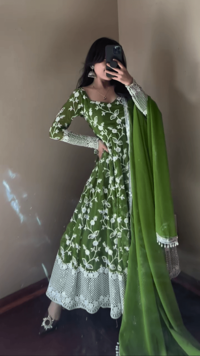 Green Heavy Embroidery Anarkali