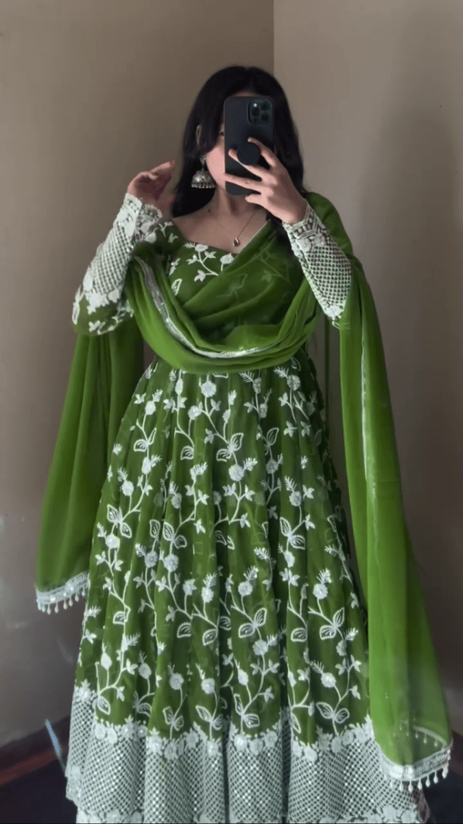 Green Heavy Embroidery Anarkali