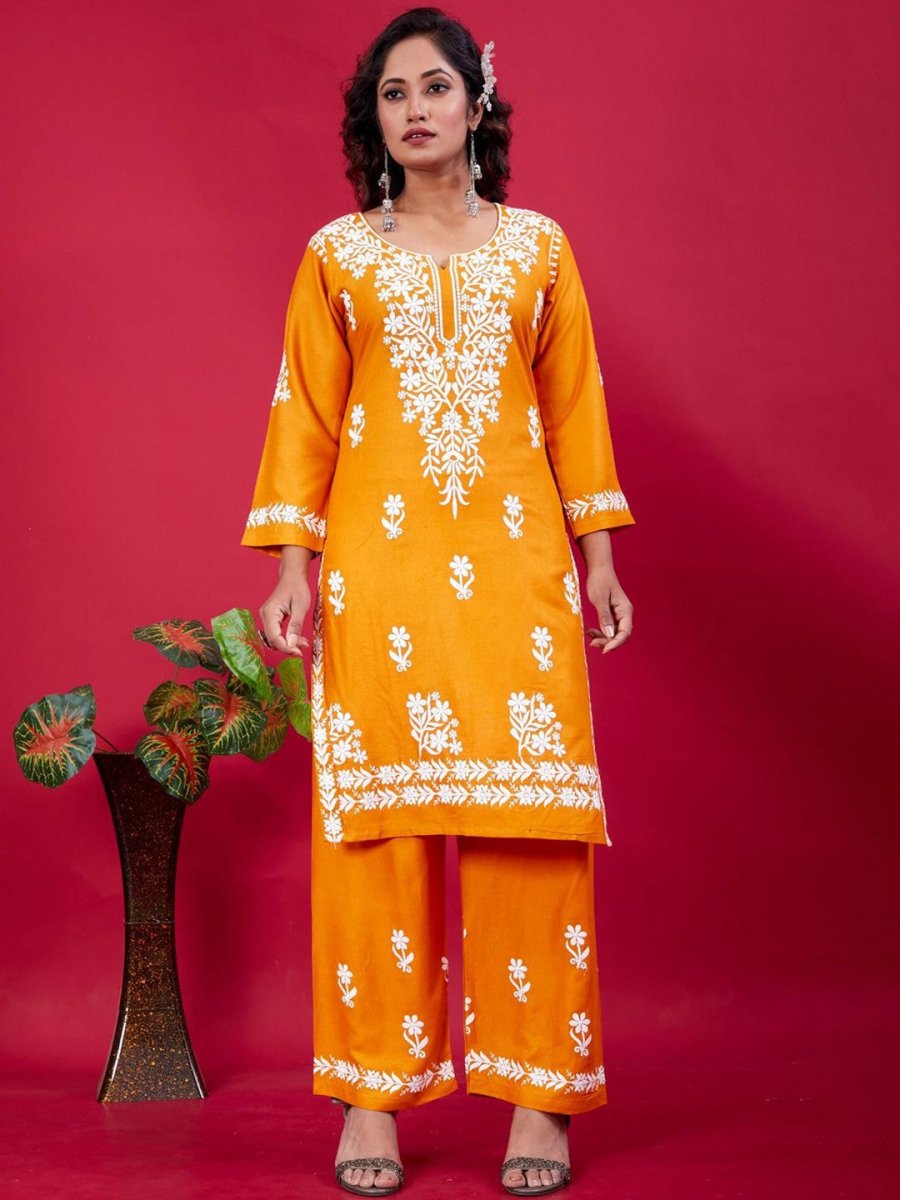 Lucknowi Chikankari Suit With Palazzos