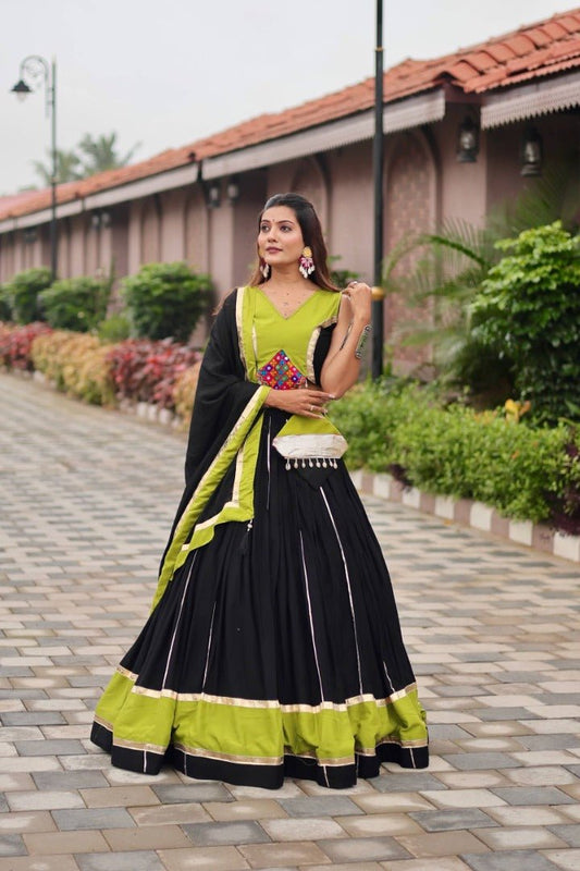 Black & Green Heavy Gamthi Work & Mirroring With Kodi Lace Lehenga Choli