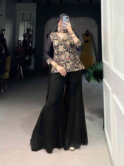 Black Embroidery Georgette Designer Suit Set
