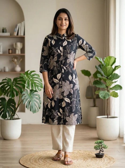 Black Beige Flower Print Co-Ord Set