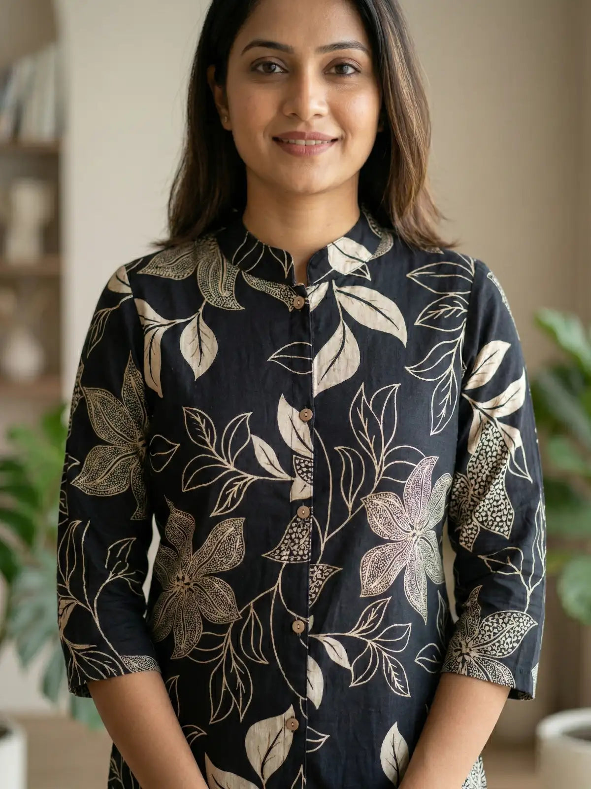 Black Beige Flower Print Co-Ord Set