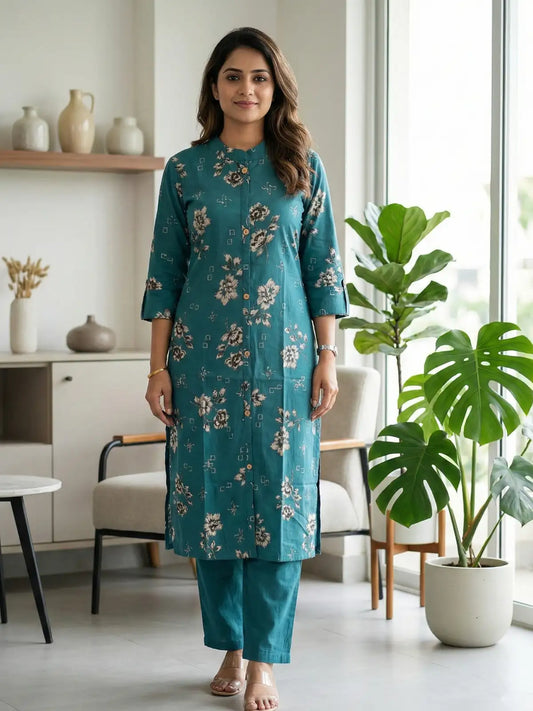 Blue Leaf Print Co-Ord Set