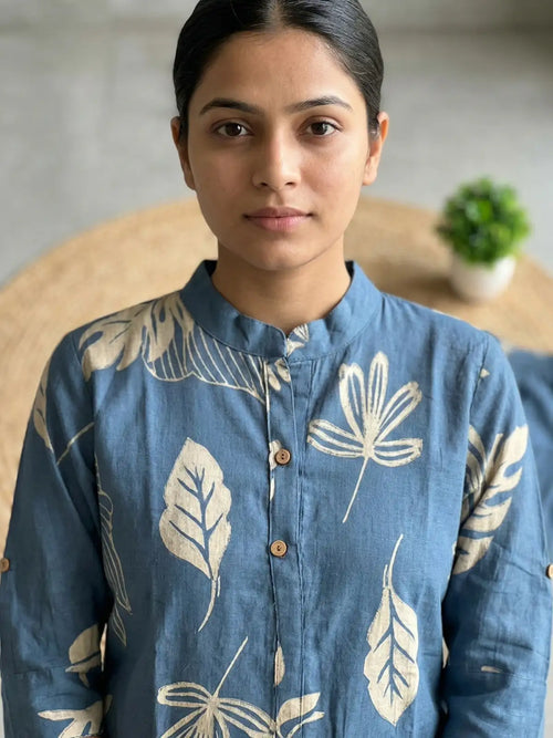 Blue Palm Leaf Print Co-Ord Set