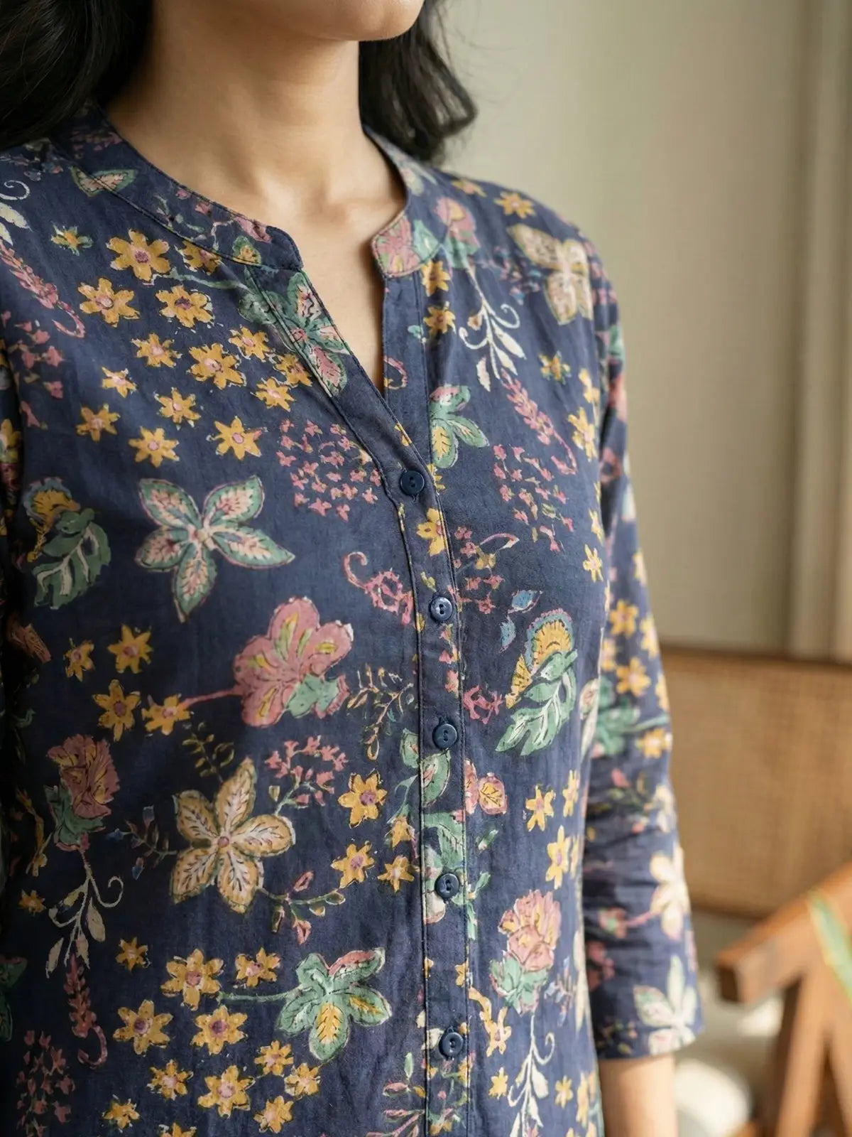 Dark Blue Floral Print Co-Ord Set