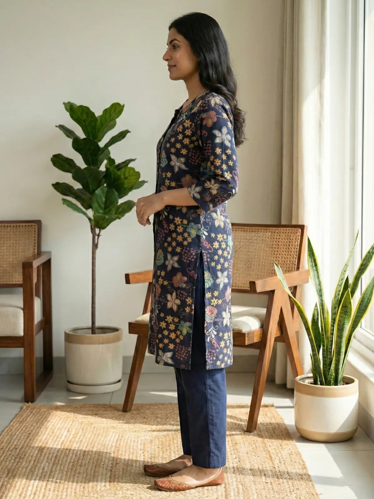 Dark Blue Floral Print Co-Ord Set