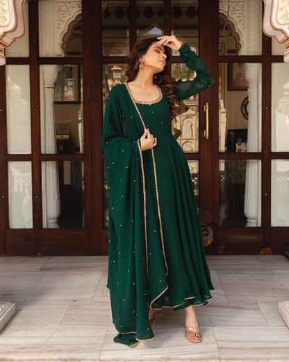 Green Handwork Anarkali