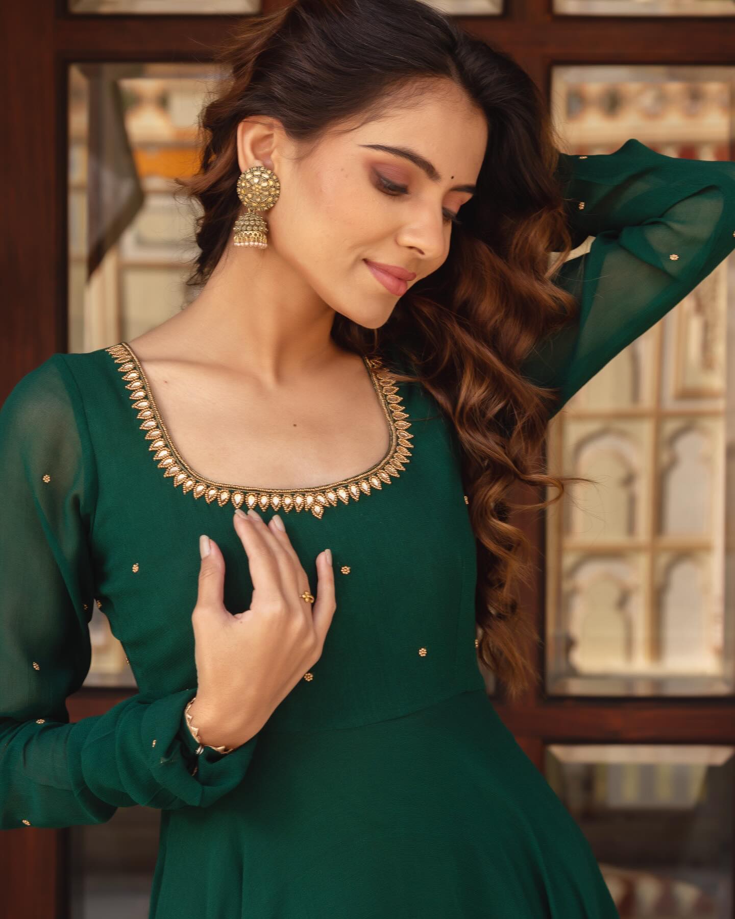 Green Handwork Anarkali