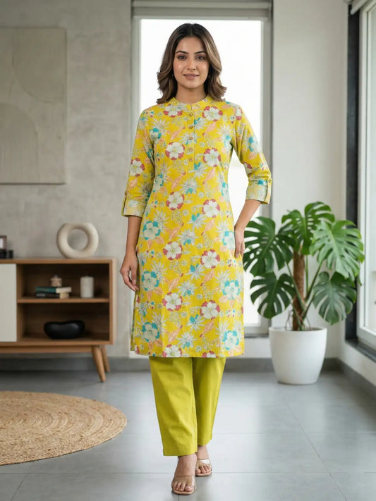 LIght Yellow Flower Print Co-Ord Set