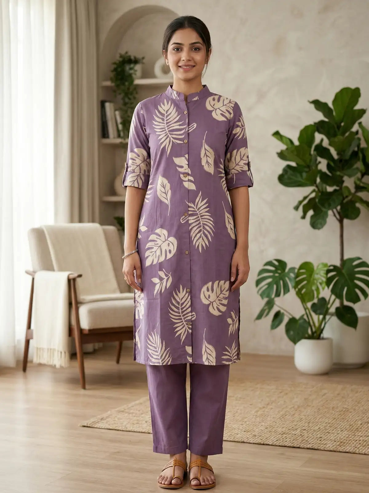 Lavender Palm Leaf Print Co-Ord Set