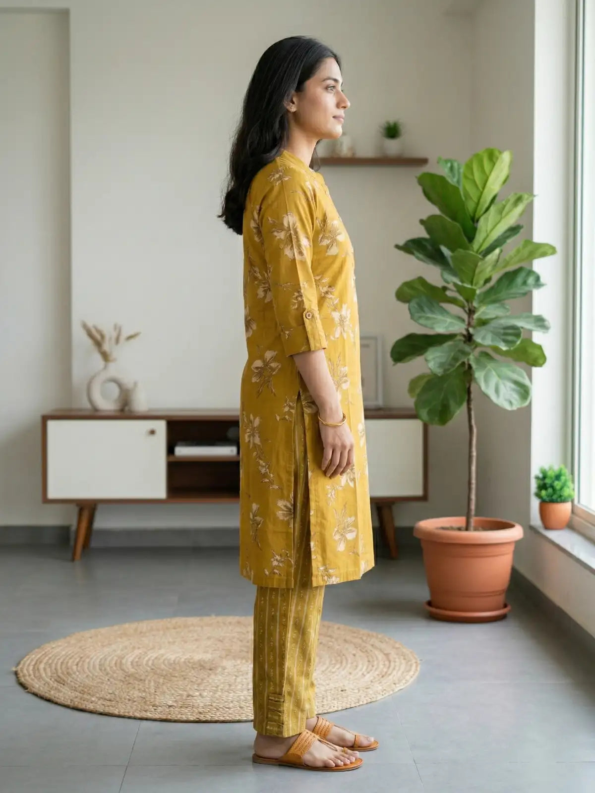 Mustered pant with line Print Co-Ord Set