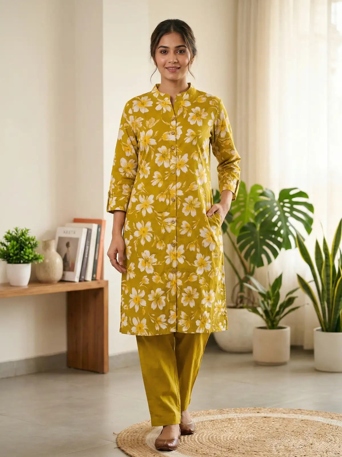Mustured Flower Print Co-Ord Set