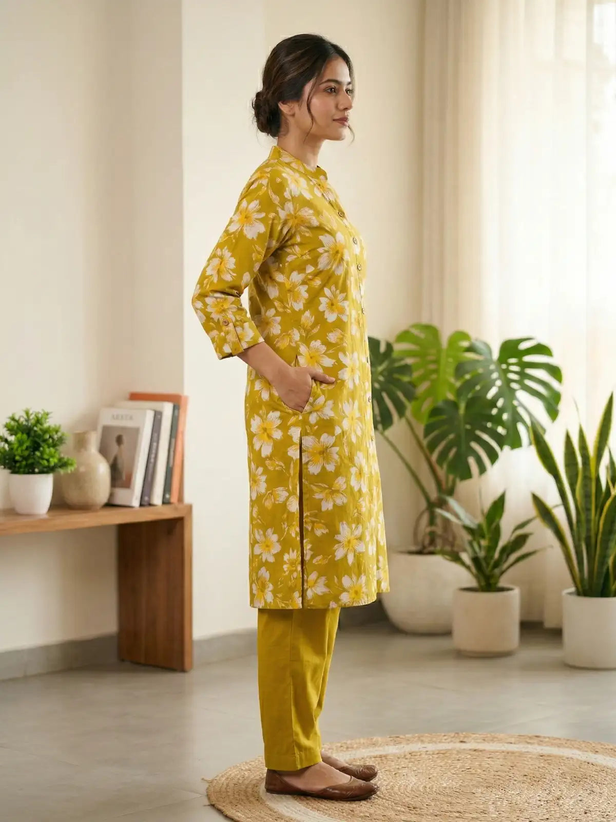 Mustured Flower Print Co-Ord Set