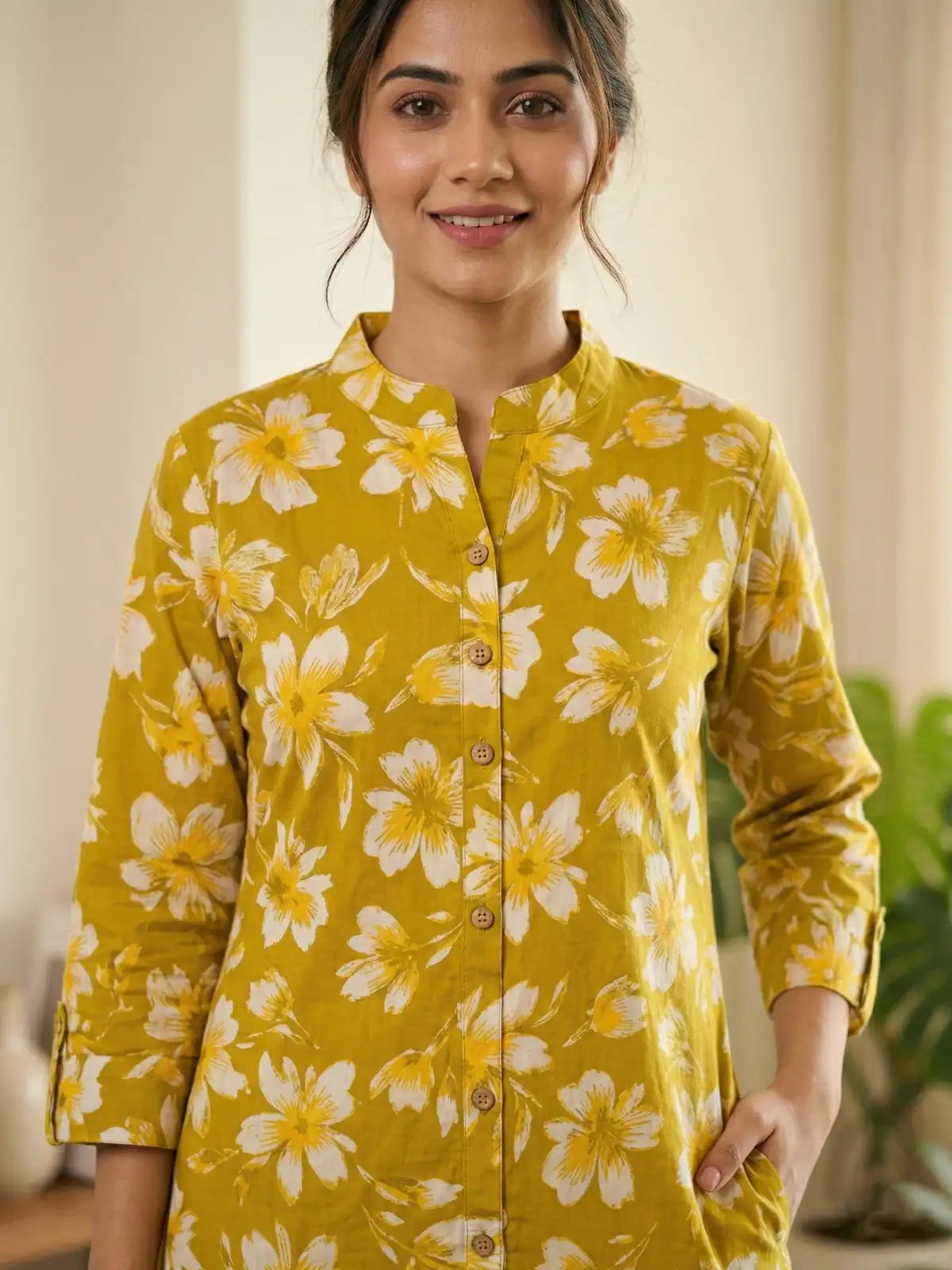 Mustured Flower Print Co-Ord Set