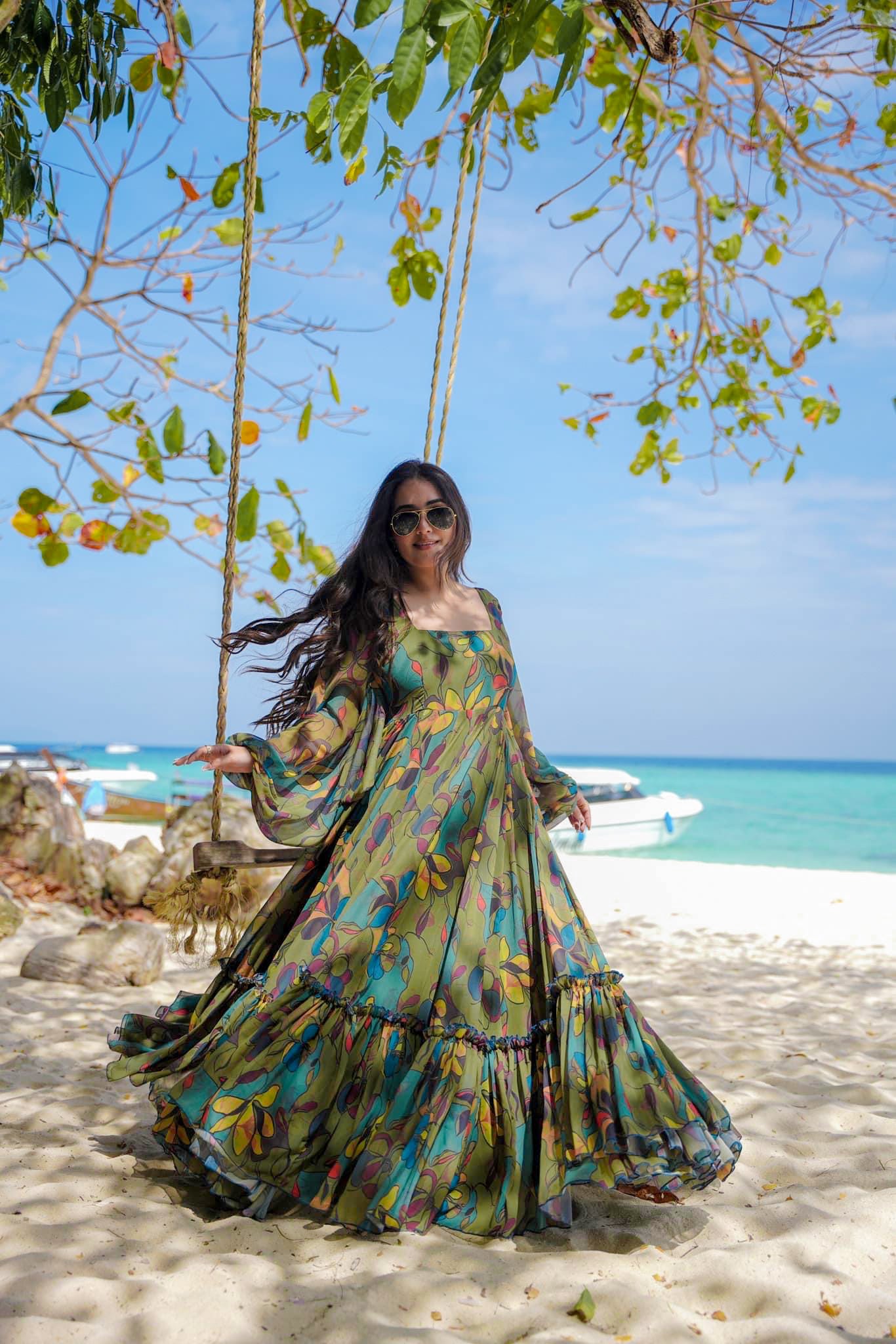 Olive Georgette Floral Maxi