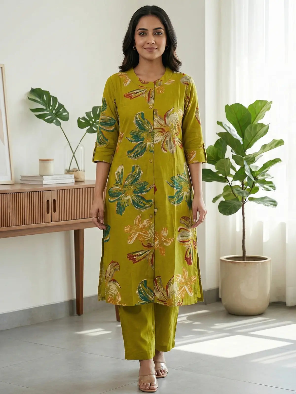 Olive Floral Print Co-Ord Set