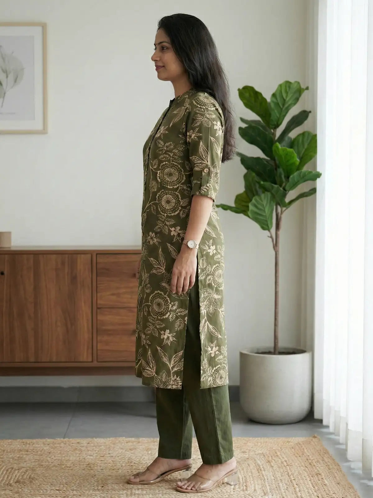 Olive Green Leaf Print Co-Ord Set