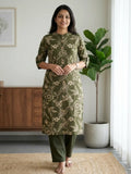 Olive Green Leaf Print Co-Ord Set