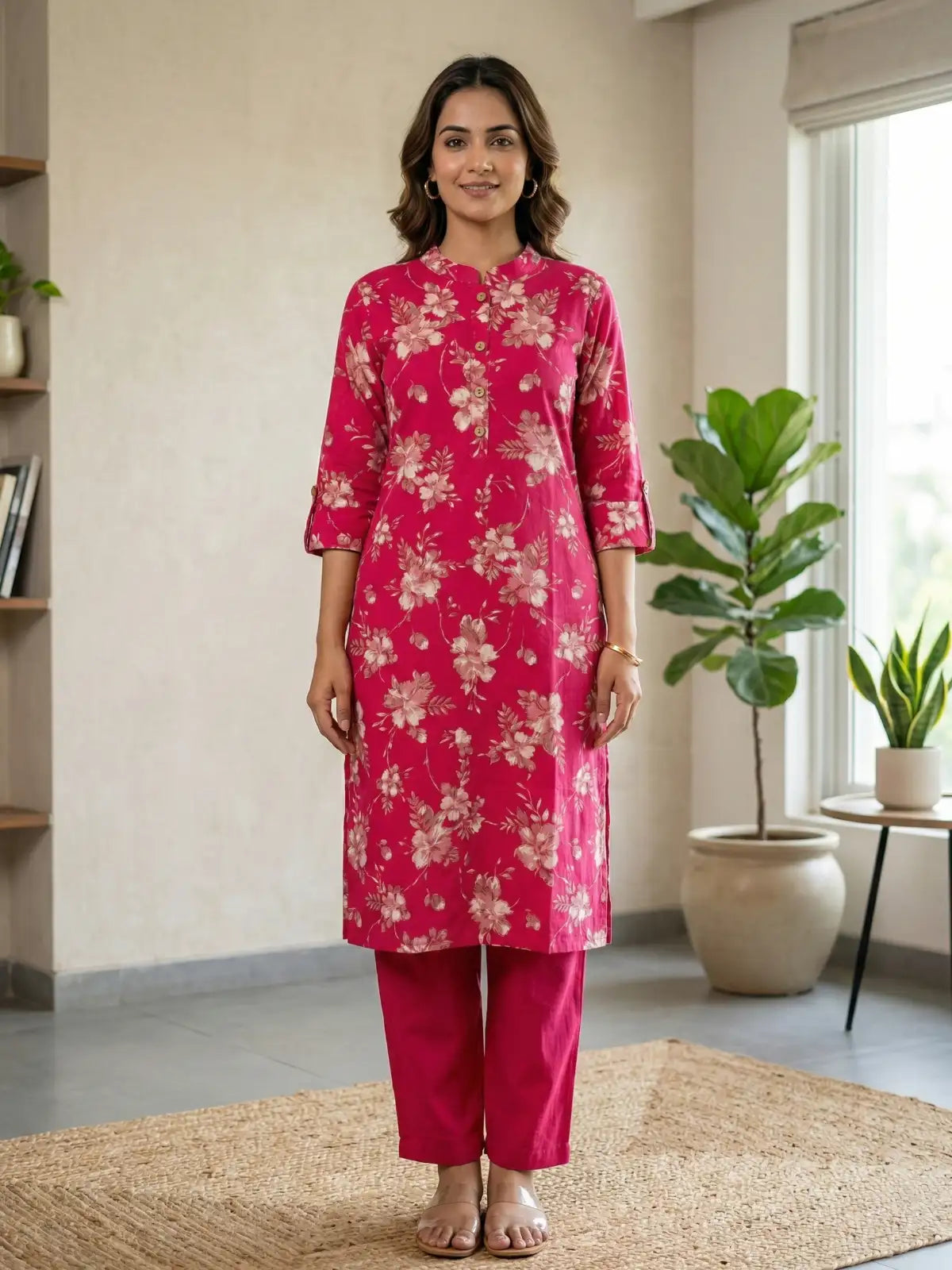 Pink Flower with leaf Print Co-Ord Set