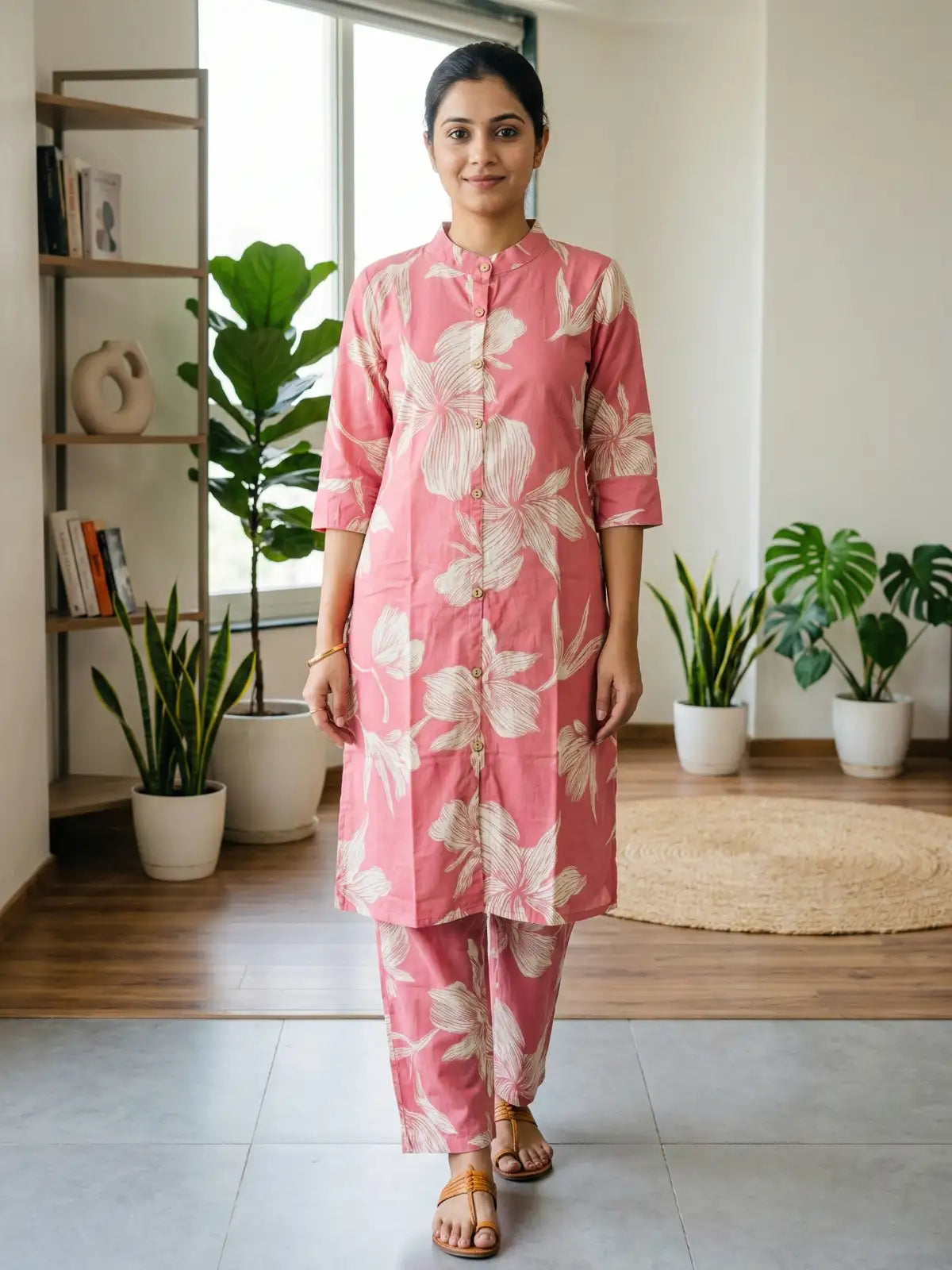 Pink Palm Leaf Print Co-Ord Set