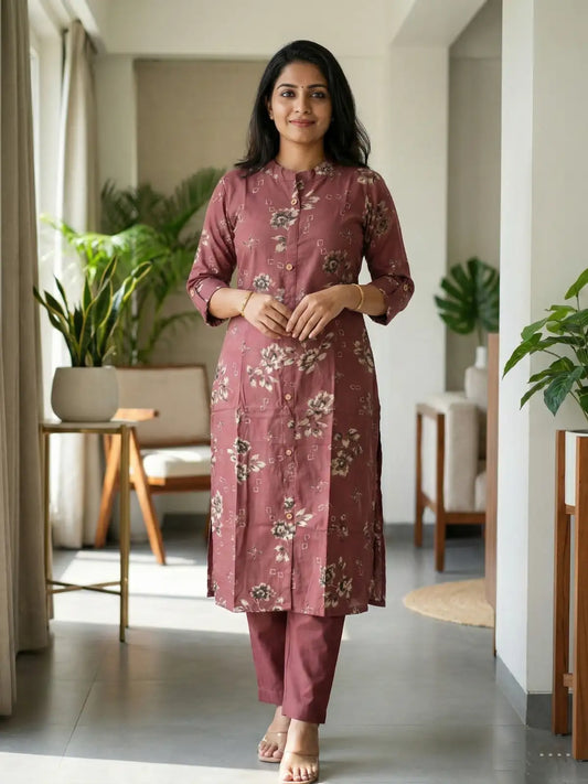 Plum Leaf Print Co-Ord Set