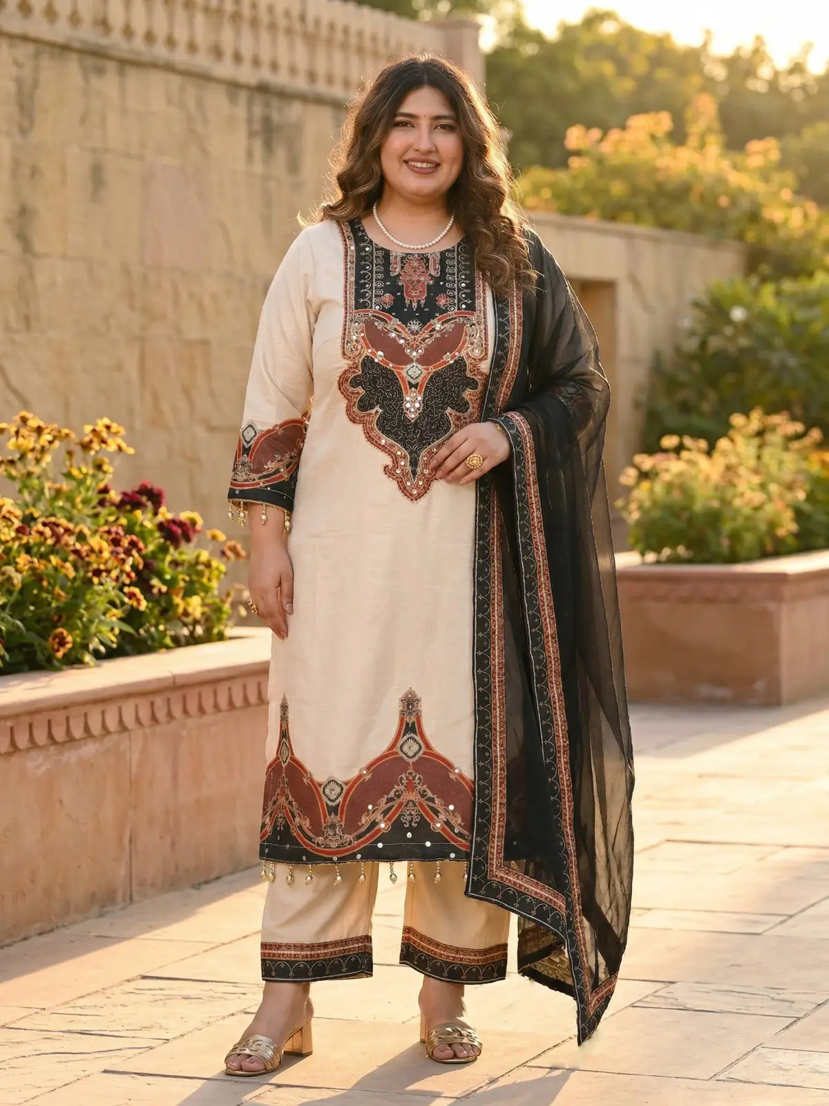 Plus Komal Cream Kurti Suit Set