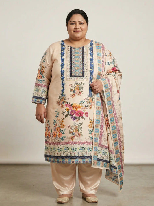 Plus Size Minakshi Real Mirror Blue Pakistani Maslin Suit