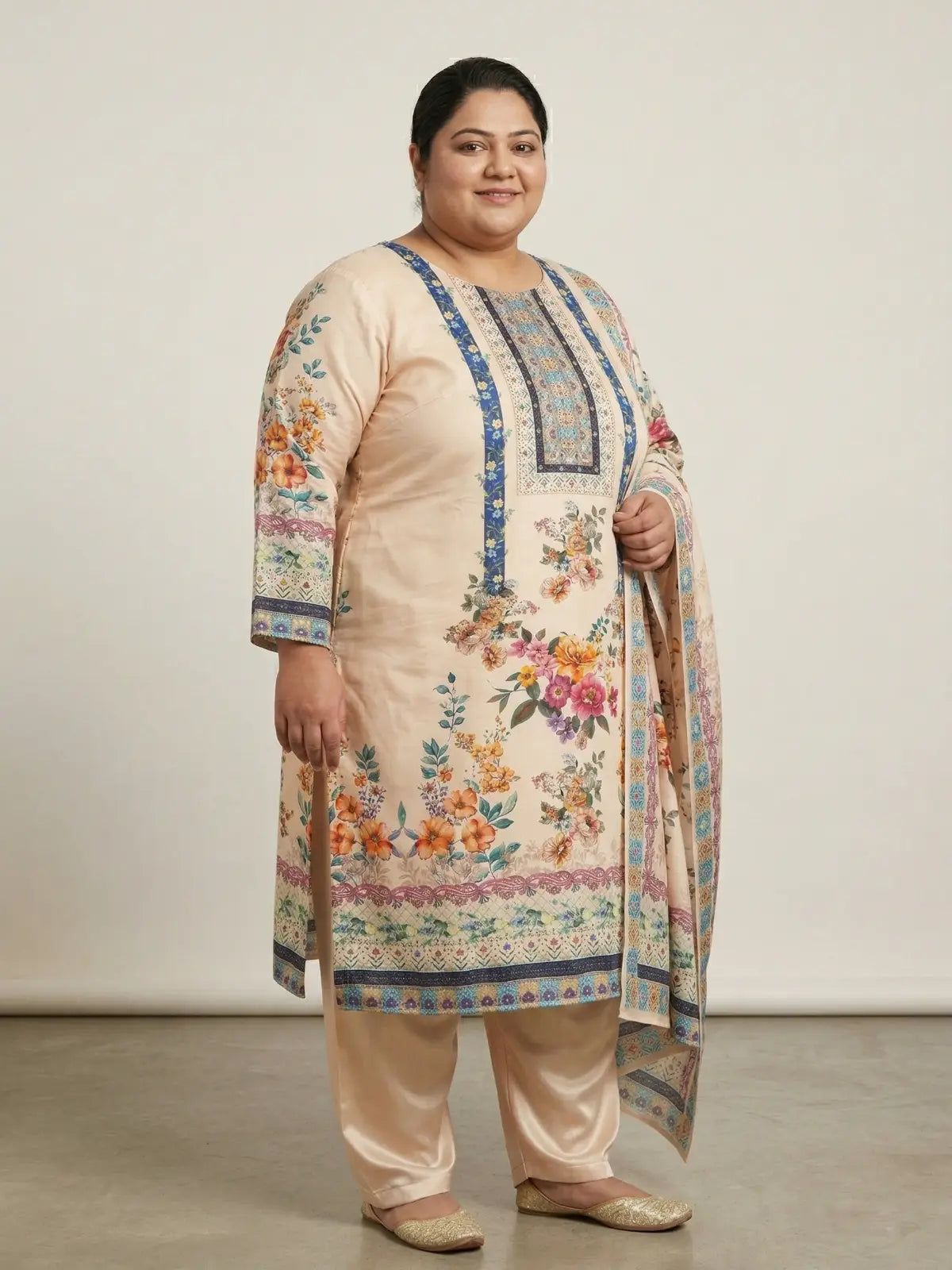 Plus Size Minakshi Real Mirror Blue Pakistani Maslin Suit
