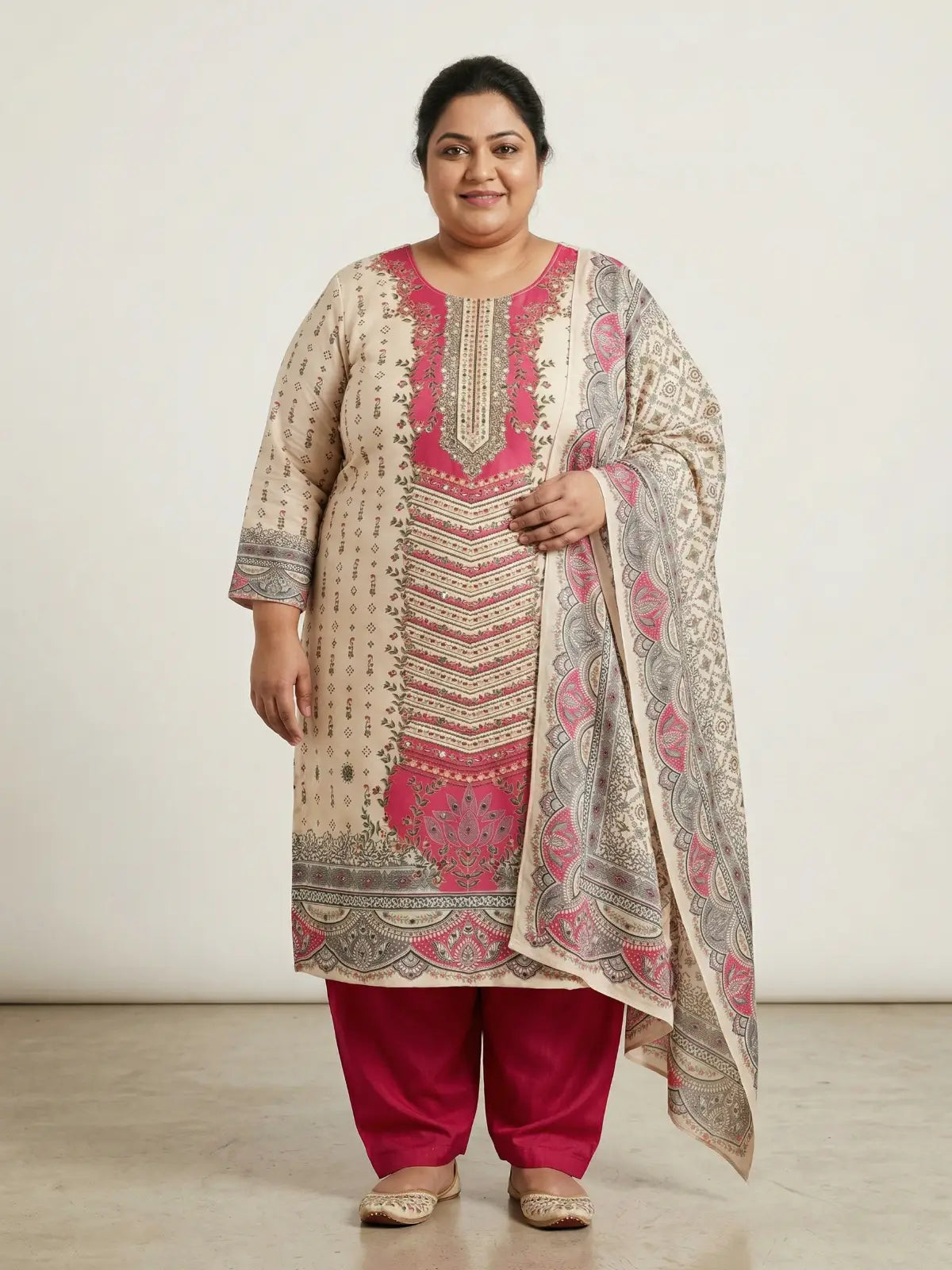 Plus Size Minakshi Real Mirror Pakistani Maslin Suit