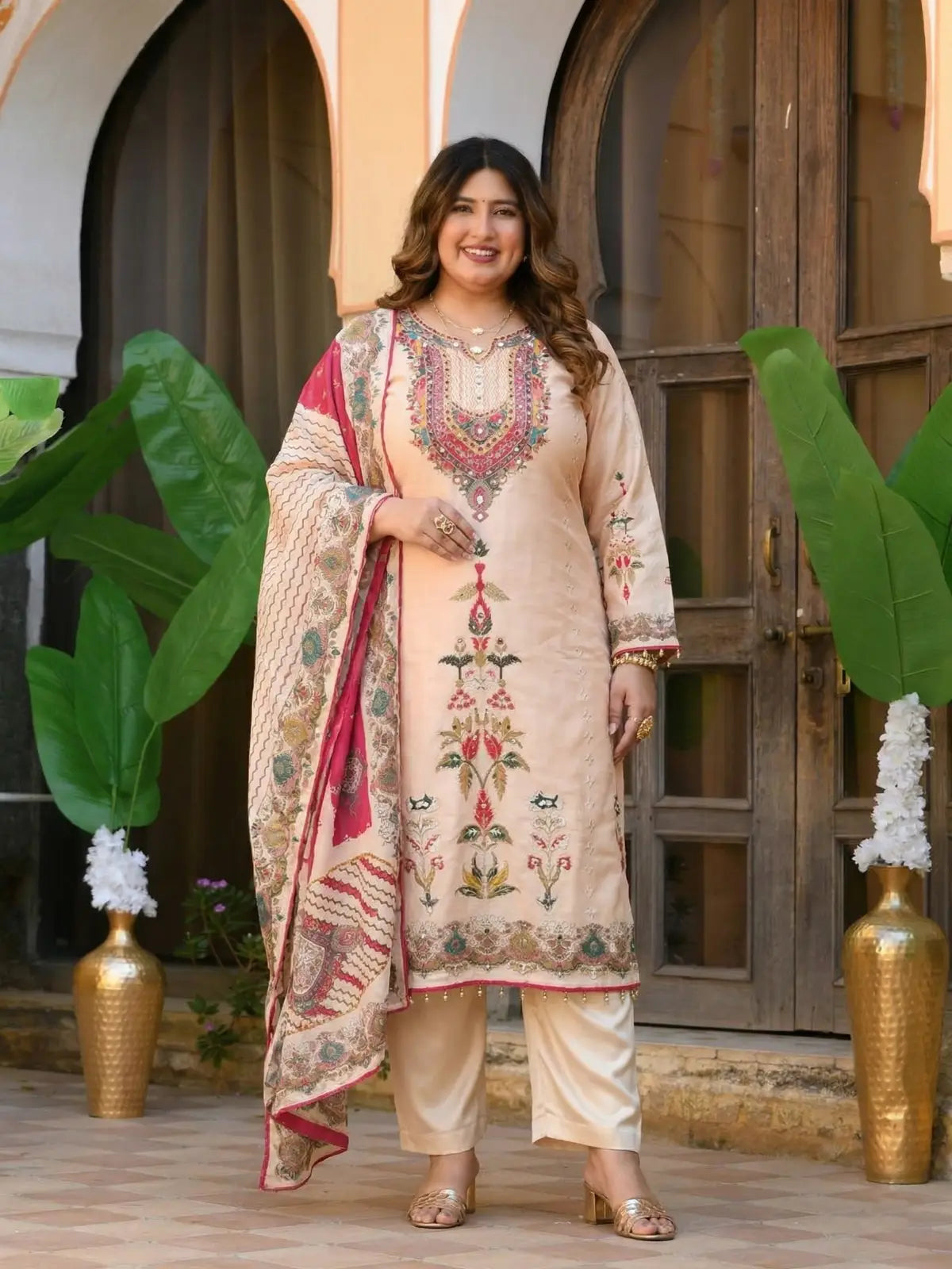 Plus Size Mirror Peach Suit Set