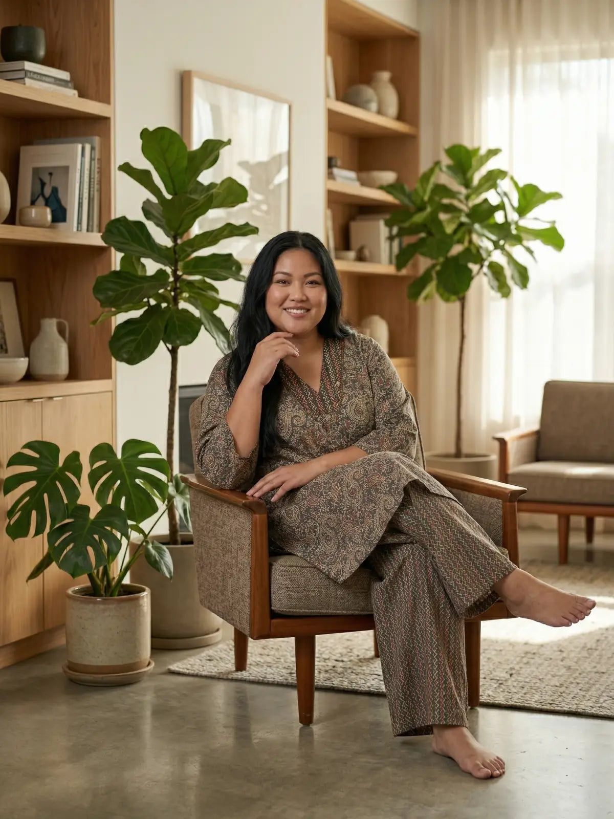 Plus Size V neck Cotton Co Ord Set