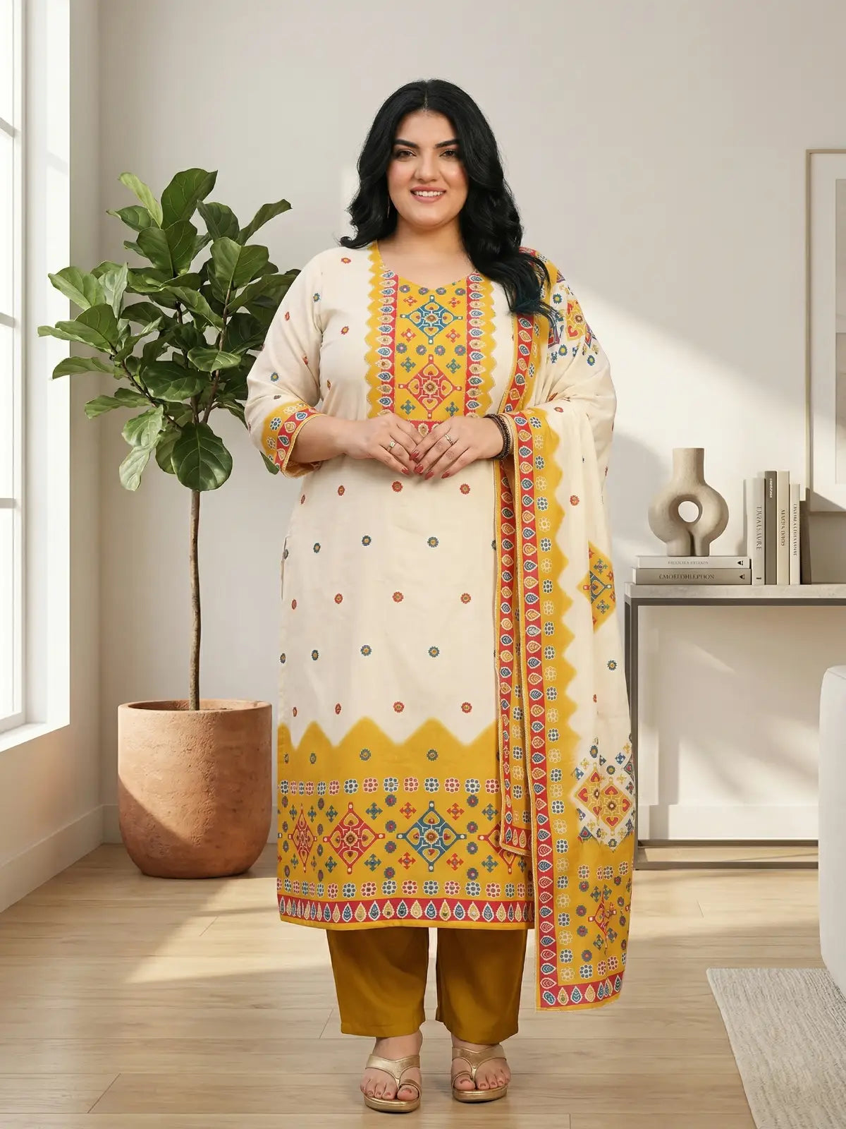 Plus Yellow Bandhani Suit Set