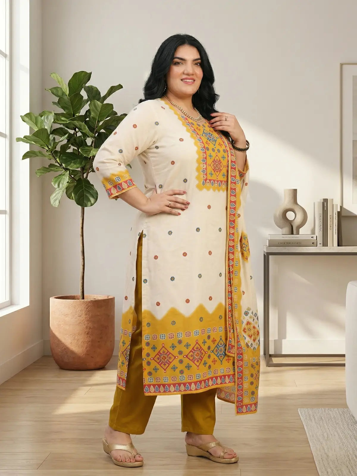 Plus Yellow Bandhani Suit Set