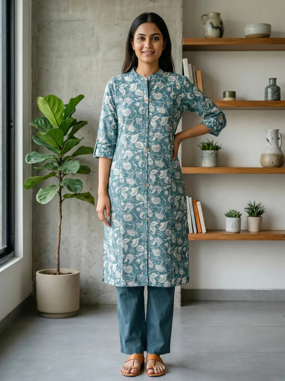 Powder Blue Flower Print Co-Ord Set
