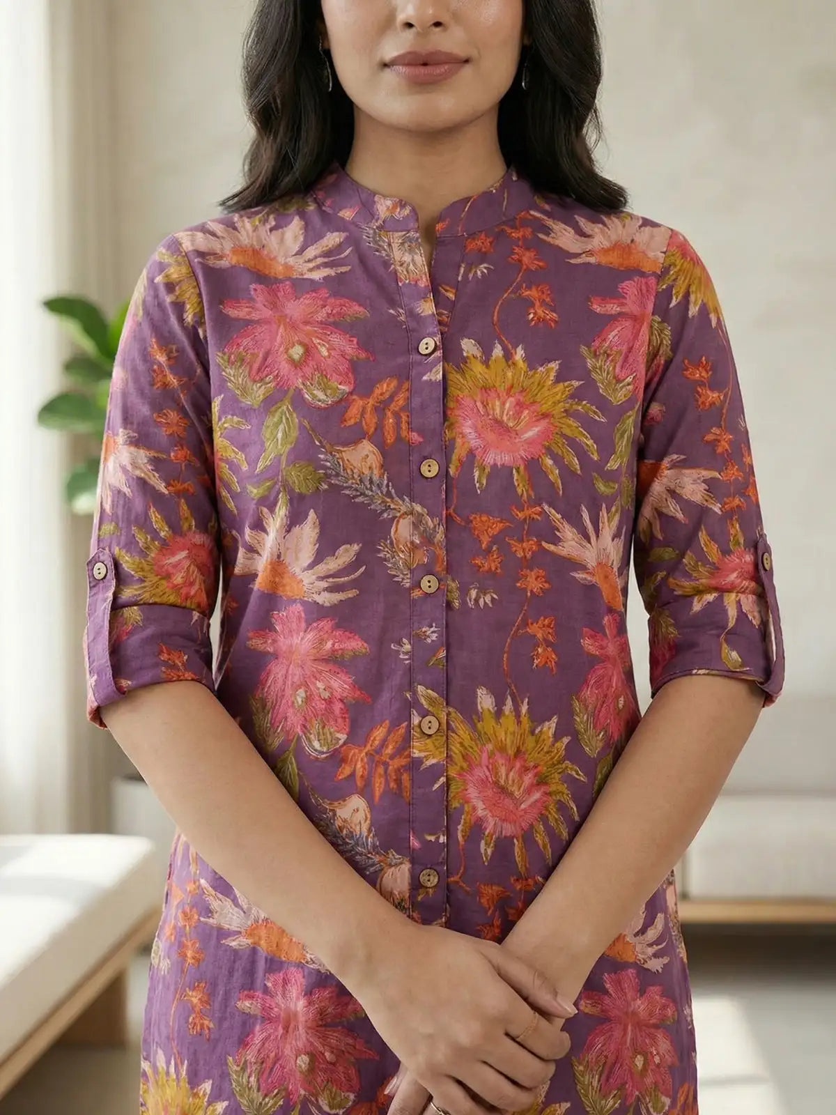 Purple Flower Leaf Print Co-Ord Set