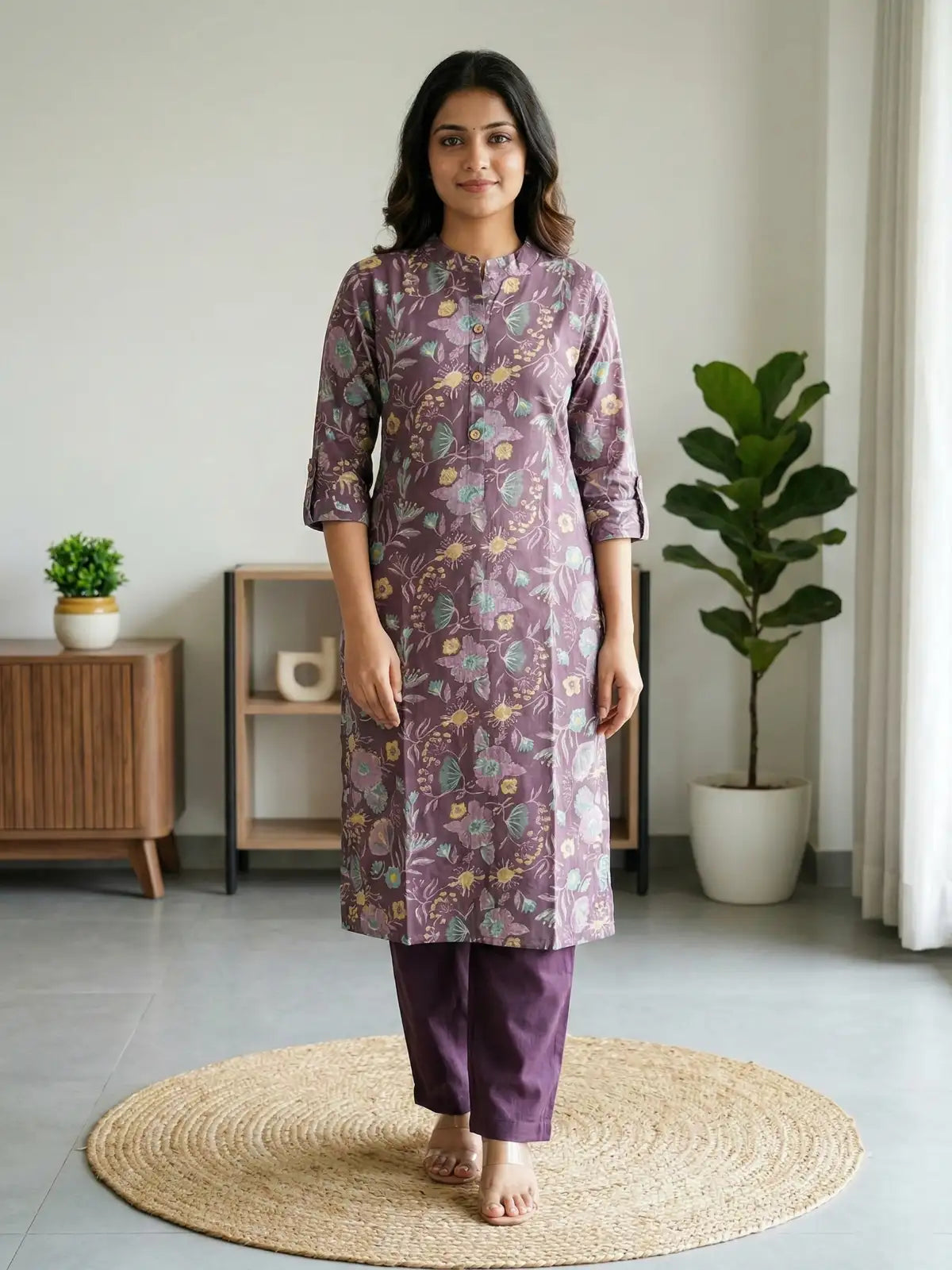 Purple Flower with leaf Print Co-Ord Set