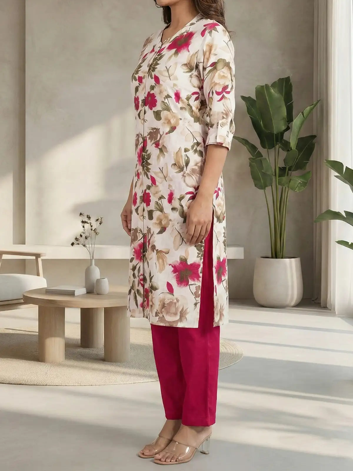 Rani Pink Leaf Print Co-Ord Set