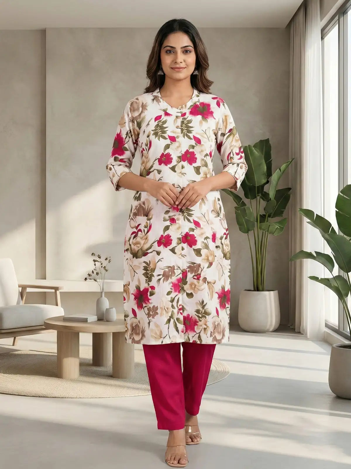 Rani Pink Leaf Print Co-Ord Set