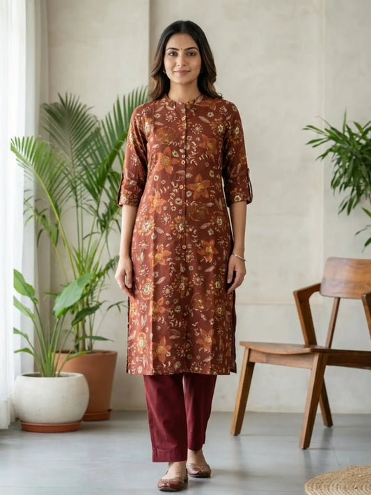 Rust Leaf Print Co-Ord Set