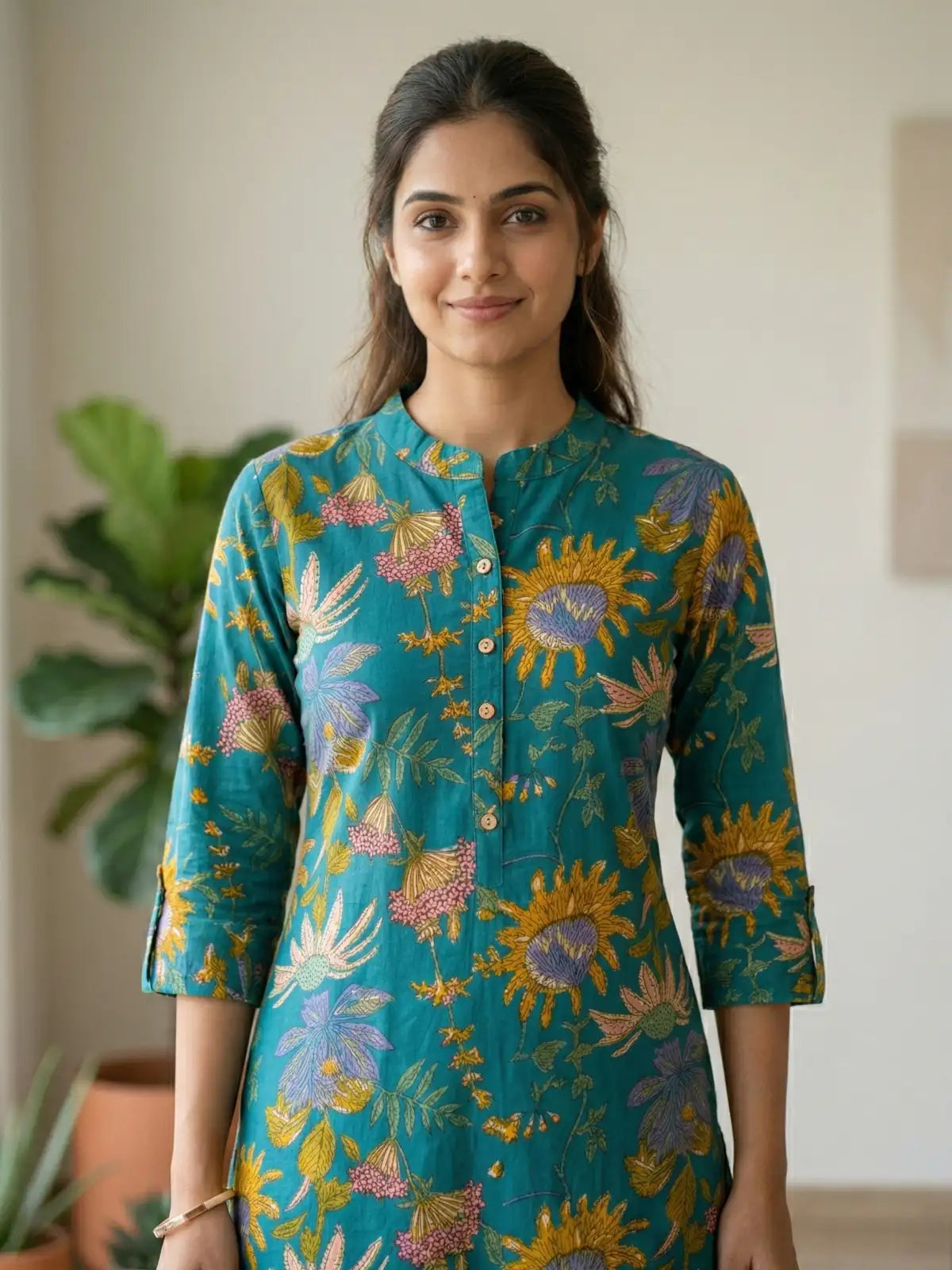 Teal Flower Leaf Print Co-Ord Set