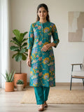 Teal Flower Leaf Print Co-Ord Set