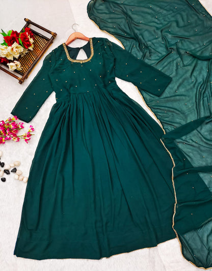 Green Handwork Anarkali