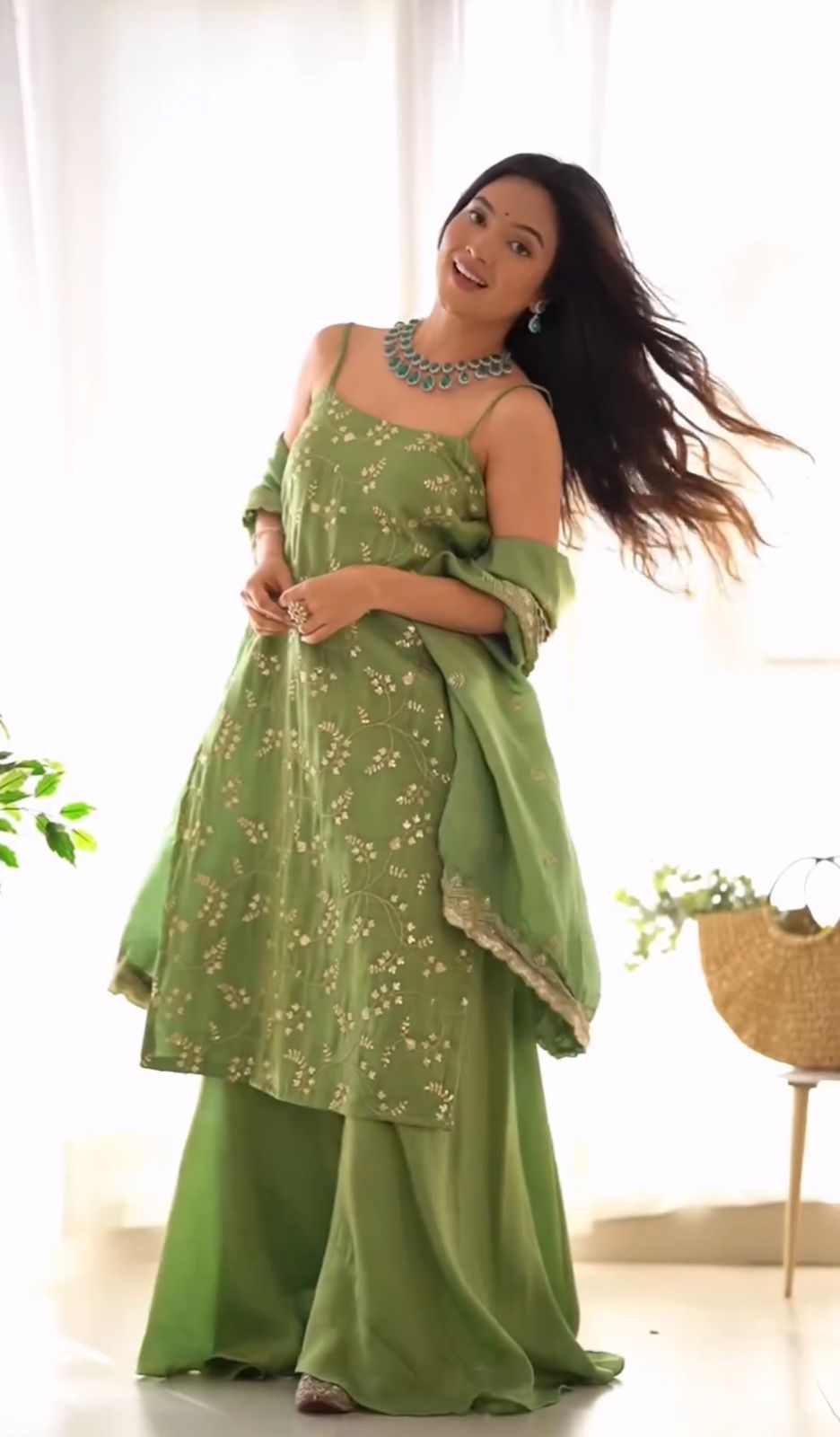 Green Titali Sharara Set