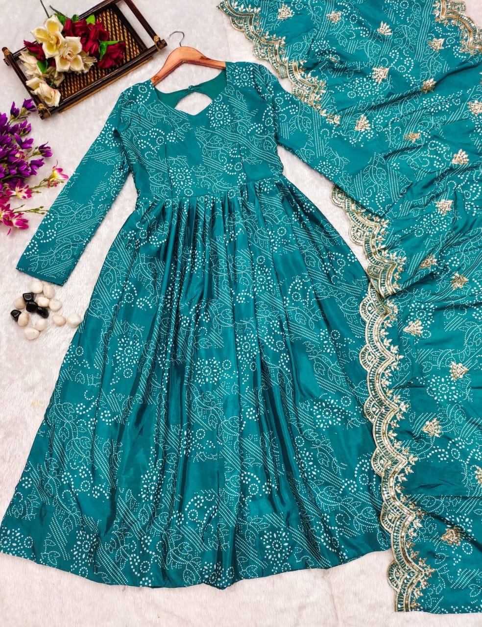 Green Bandhani Suit Set